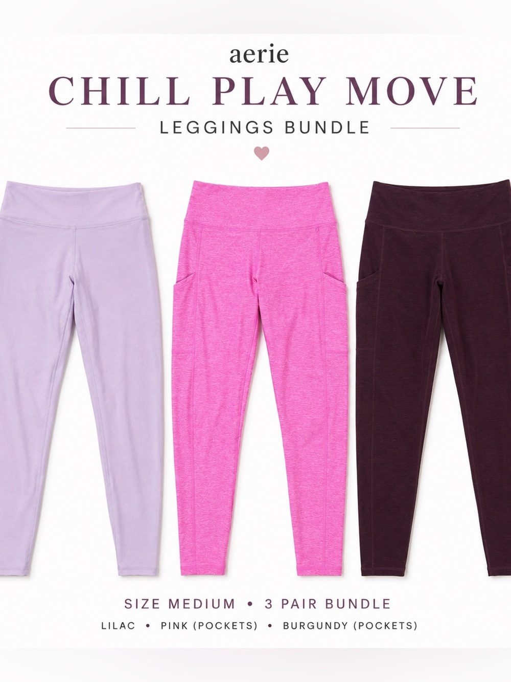 Aerie Chill Play Move Leggings Bundle Medium | 3 Pair Activewear Lot